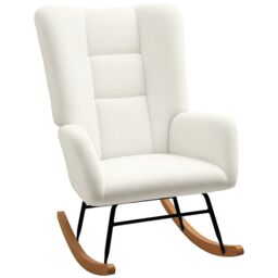 HOMCOM Rocking Chair, Modern Armchair with Backrest for Bedroom, Cream White Cream Cream