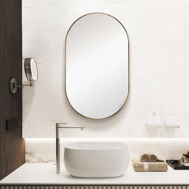 Living and Home 70cm Modern Oval Bathroom Wall Mirror Decor Mirror Gold 70cm
