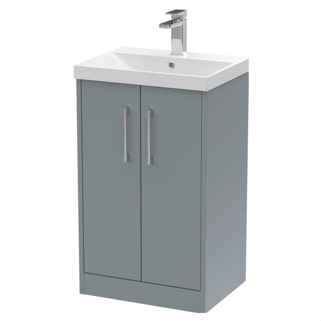 Balterley Winshill Contemporary 2 Door Floor Standing Vanity Unit with Thin Edge Basin, Grey, 500mm