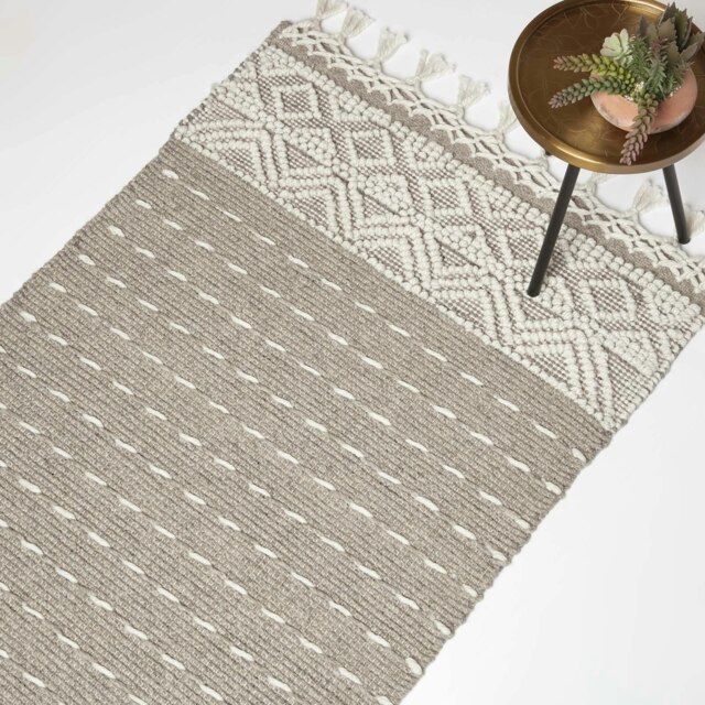 Homescapes Patna Beige and Natural Kilim Wool Rug - 160 x 230 cm Cream 160 x 230 cm