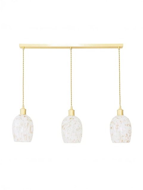 ValueLights India White Confetti Glass Shade 3 Drop Brushed Gold Diner Ceiling Pendant Light Gold