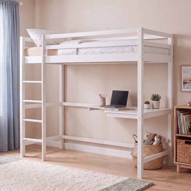 Vida Designs Sydney Kids Bunk Bed With Desk - Suitable for 3ft Single Mattress - White