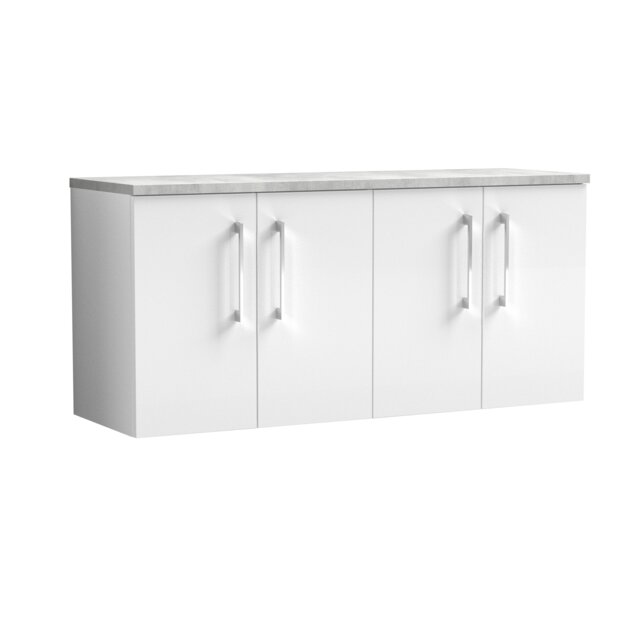 Balterley Level Wall Hung 4 Door Vanity Unit with Laminate Worktop for Spacious Contemporary Bathroom Storage White Gloss White