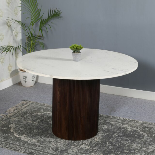 Ruby Mango Wood Dining Table Round With Marble Top