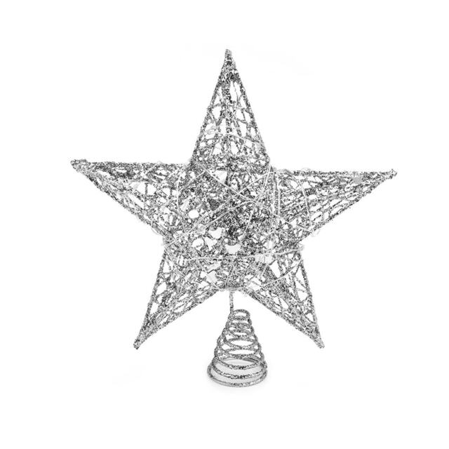 Living and Home Decorative Star Sequins Christmas Tree Topper with LED Lights, Silver-20*23cm