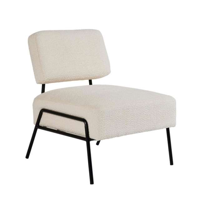 Boucle Accent Chair Black Metal Legs Cream Modern Home Living Seating Furniture Cream