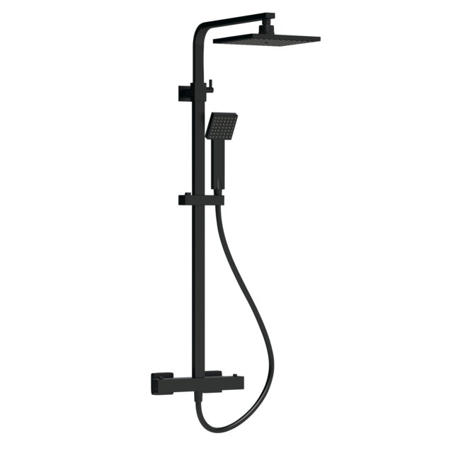 Balterley Empire Square Thermostatic Shower Kit with Fixed Head and Adjustable Handset Black Matt Black 1