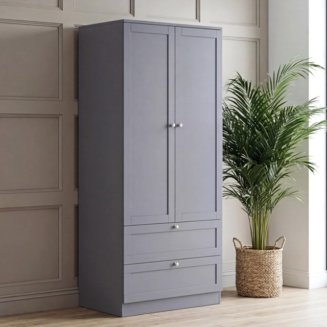 Vida Designs Altino 2 Door 2 Drawer Grey Wardrobe with Hanging Rail - H: 170cm x W: 77cm x D: 53cm