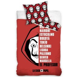 Money Heist La Casa De Papel Cotton Duvet Cover Set - Red/White/Black - Single Red Single
