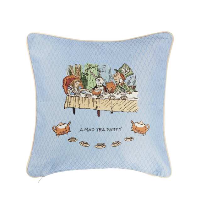 Signare Cushion Cover - Alice In Wonderland Tea Party Blue Blue 1