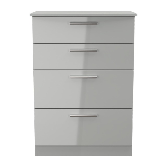 Windsor 4 Drawer Deep Chest of Drawers in Grey Gloss & Dusk Grey (Ready Assembled) Grey Grey Gloss & Dusk Grey