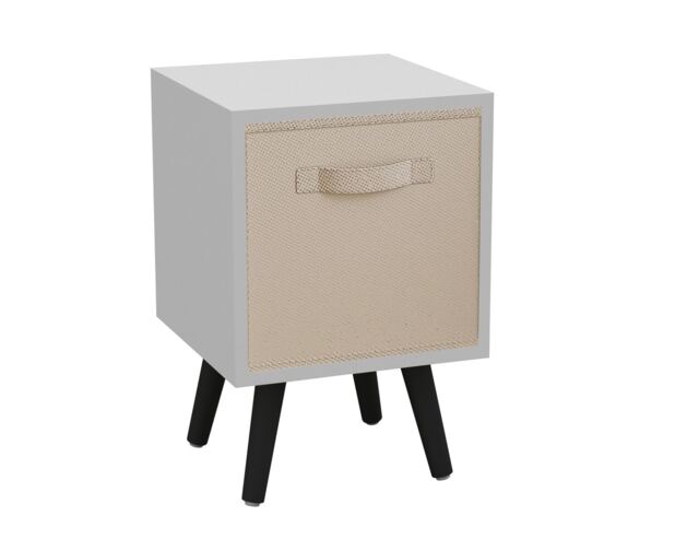 White 1-Drawer Cube Shelving Unit with Scandinavian Legs Cream Beige & Black 1