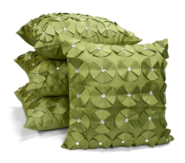3D Petal Detail With Gem Stud Detail Cushion - 56cm x 56cm Green Lime