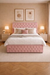 6FT Superking Soft Pink Plush Velvet Divan Bed With Headboard & Footboard and Memory Sprung Mattress No Drawers