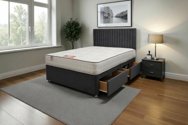 "Emily Plush Bed Set With Mattress, 2 Drawers Same Side & 24""Headboard"