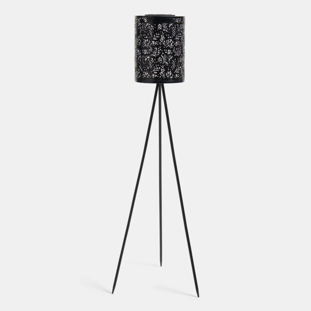 OHS Carved Metal Solar Floor Lamp Outdoor Garden Light Auto Sensor Black