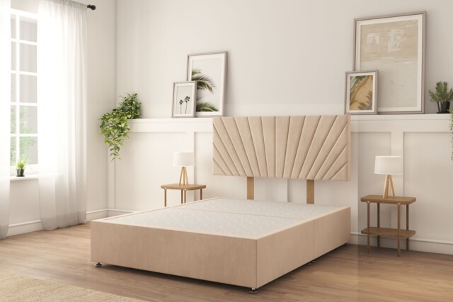 "Sloomy Kingsley Sand Naples Divan Bed Base No Drawers With 26"" Strutted Headboard 3' Single"