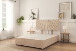 "Sloomy Kingsley Sand Naples Divan Bed Base No Drawers With 26"" Strutted Headboard 3' Single"