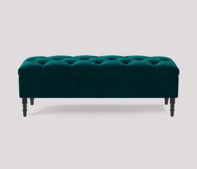 Alyana 120cm Wide Tufted Rectangle Ottoman Storage Bench - Upholstery Velvet Shoe Bench with Turned Wooden Legs