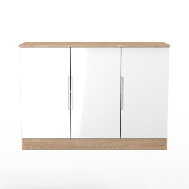 Lucca 3 Door Sideboard in White Gloss & Bardolino Oak (Ready Assembled) White White Gloss & Bardolino Oak