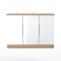Lucca 3 Door Sideboard in White Gloss & Bardolino Oak (Ready Assembled) White White Gloss & Bardolino Oak