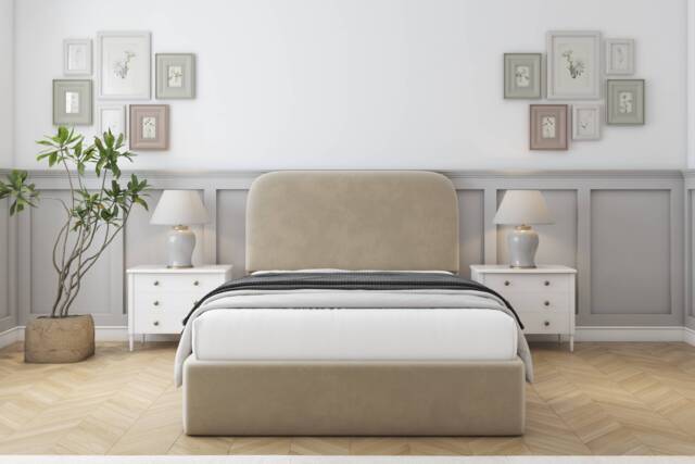 "Sloomy Belvoir Almond Coniston Bed Frame With 45"" Upholstered Headboard 2'6 Small Single"