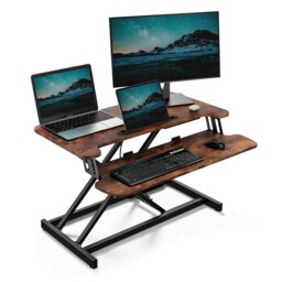 VonHaus Height Adjustable Dark Wood Standing Desk Converter, 80cm length Brown