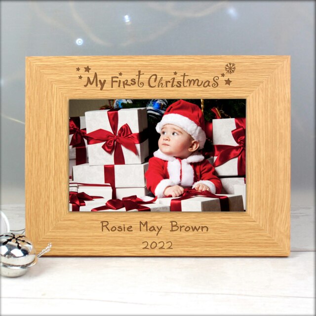 Personalised Oak Finish 6x4 My First Christmas Photo Frame Brown One Size