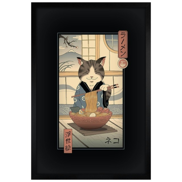 Black Wooden Framed Vincent Trinidad (Neko Ramen Ukiyoe) Maxi Poster Multi