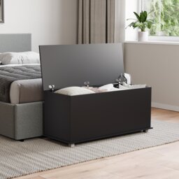 Vida Designs Leon Storage Ottoman Bedroom Hallway Chest Bench, Black Black Black