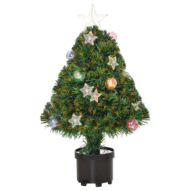 HOMCOM 2FT Pre-Lit Artificial Fibre Optic Christmas Xmas Tree Lights Decoration Green Tree: green, Lights: white