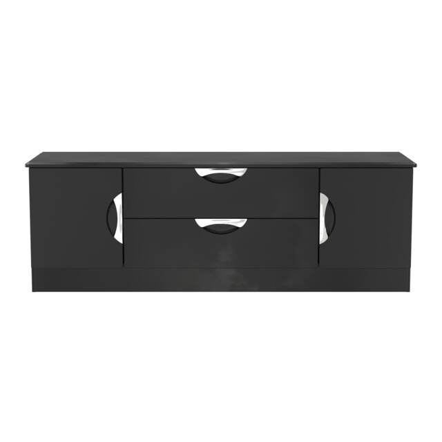 Holborn 2 Door 2 Drawer Wide TV Unit in Black Gloss & Black (Ready Assembled) Black Black Gloss & Black