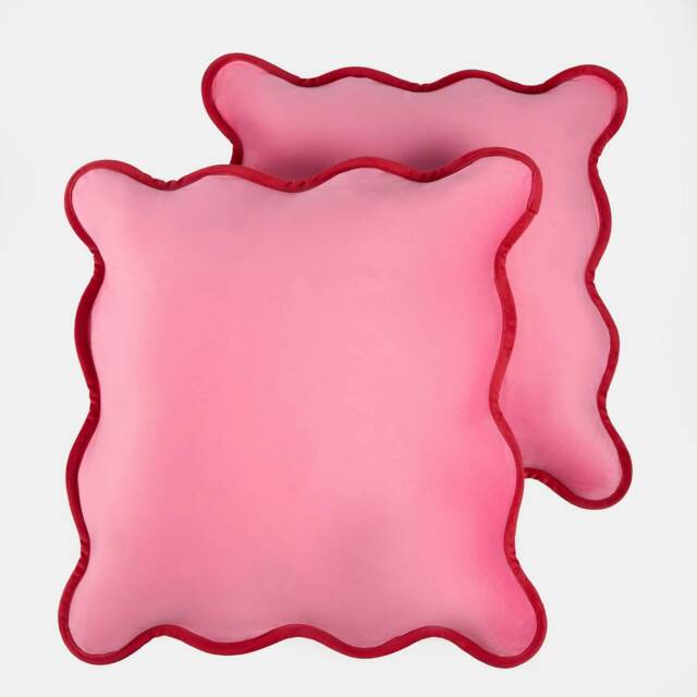 OHS 2 x Matte Velvet Scallop Edge Cushion Covers, 45x45cm - Pink/Red