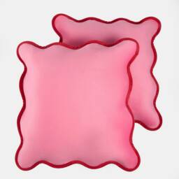 OHS 2 x Matte Velvet Scallop Edge Cushion Covers, 45x45cm - Pink/Red