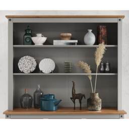 Mercers Furniture Corona Grey Wax Large Dresser Top Wide Buffet 2 Shelf Open Storage Sideboard Topper Solid Wood Mexican Pine Wooden Display