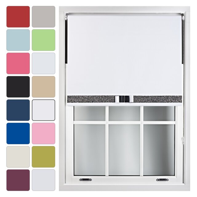 FURNISHED Blackout Roller Blind with Black Glitter Trim and Black&White Bow Cut to Size White White 1 (W) 90cm x (L) 165cm