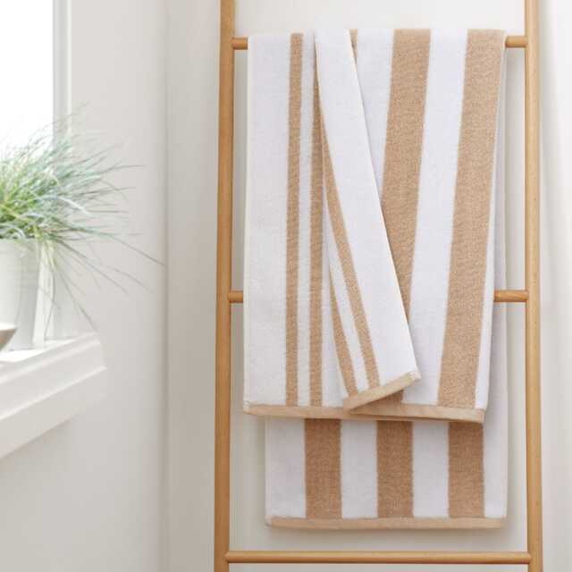 Bianca Reversible Stripe Cotton Jacquard Bath Towel Cream Natural Bath towel