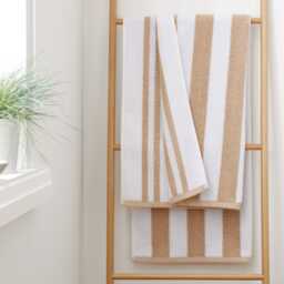 Bianca Reversible Stripe Cotton Jacquard Bath Towel Cream Natural Bath towel