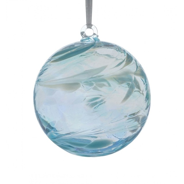 Sienna Glass Hanging Ornament 10cm Friendship Ball - Aquamarine