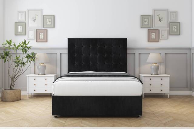 "Sloomy Alabama Black Naples Divan Bed With Mattress 4 Drawers With 26"" Strutted Headboard 4' Small Double Black Black Small Double 1"