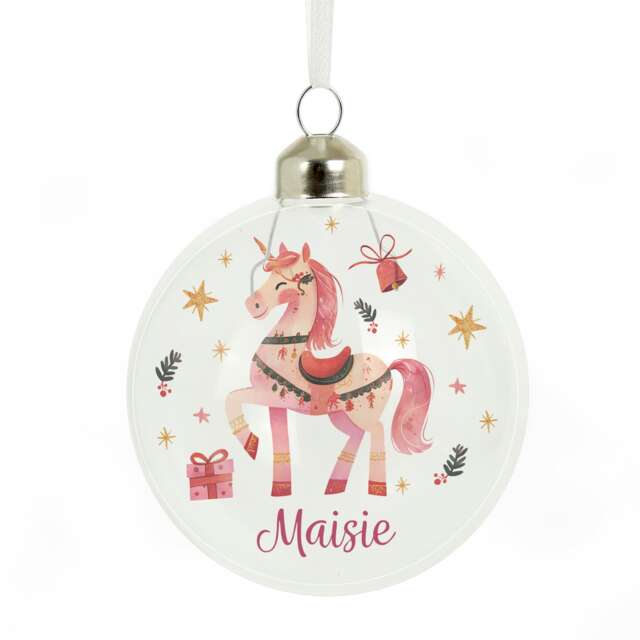 Personalised Unicorn Christmas Glass Bauble