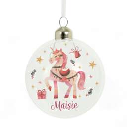 Personalised Unicorn Christmas Glass Bauble