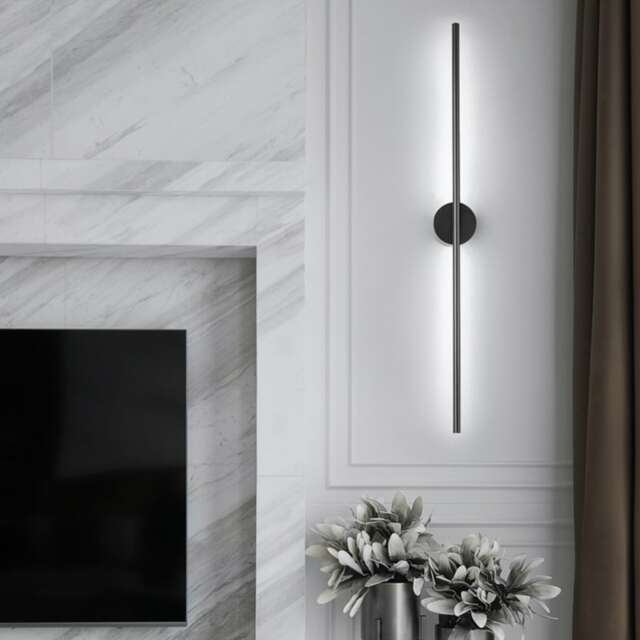 Living and Home Hardwired Minimalistic Linear LED Wall Sconce with Cool Light, Black, 60cm Black 60cm 1