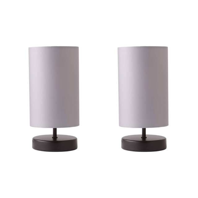 ValueLights Francis Pair Black Touch Table Lamps Grey Shades and Bulbs