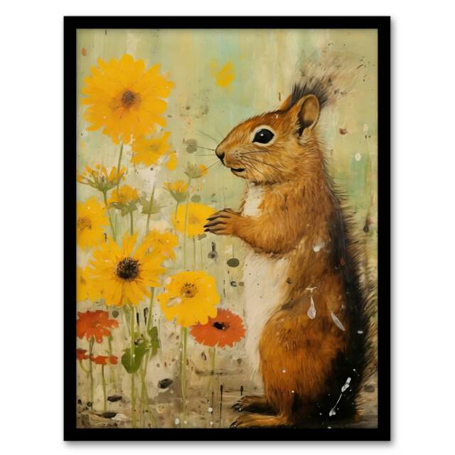 Marigolds Stop Smell Flowers Squirrel Black Framed Wall Art Print A4