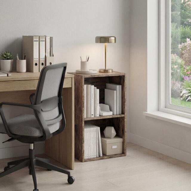 Vida Designs Oxford Low 2 Tier Freestanding Cube Bookcase Living Room Storage Unit - Dark Wood