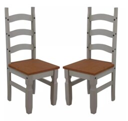 Mercers Furniture Corona Grey Wax Pair of Dining Chairs x2 Slat Back Solid Wood Pine Wooden with Mexican Styling