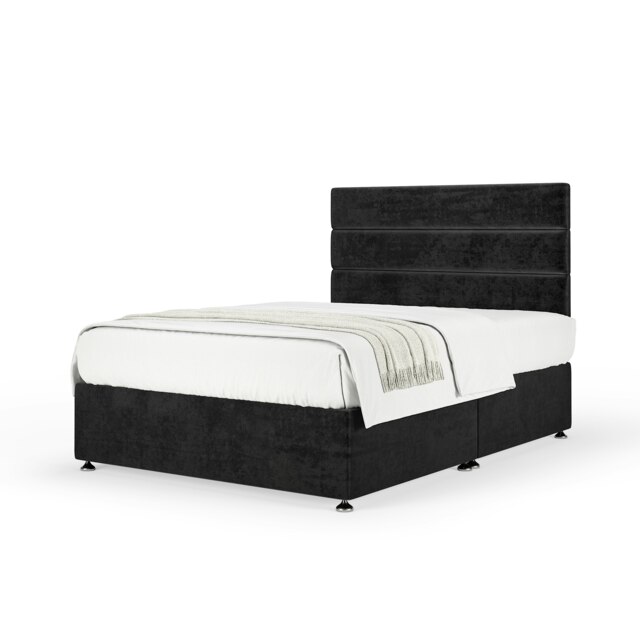 Signature Platinum 2000 Pocket Sprung Black Naples Velvet Divan Set And Milan Headboard King Size