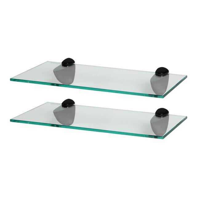 Harbour Housewares Floating Glass Shelf - 40cm - Metallic Brackets - Bathroom Shower Storage Vanity Display Unit Shelf Black Black 2