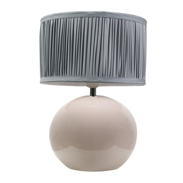 ValueLights Bosco Stone Ceramic Table Lamp Pleat Blue Shade and Bulb